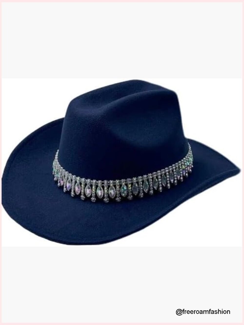 Wide Brim Cowgirl Hat with Rhinestones and Gem Tassels